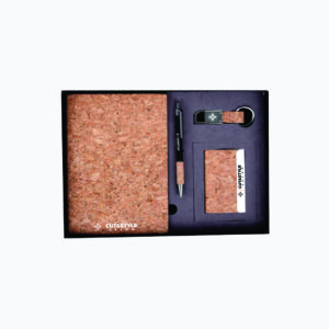 Cork 4 Pc Set: Cork Notebook With Visiting Card Holder, Pen And Keychain