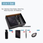 Set: Stainless Steel Bottle, Metal Pen, Metal Keychain, A5 Notebook